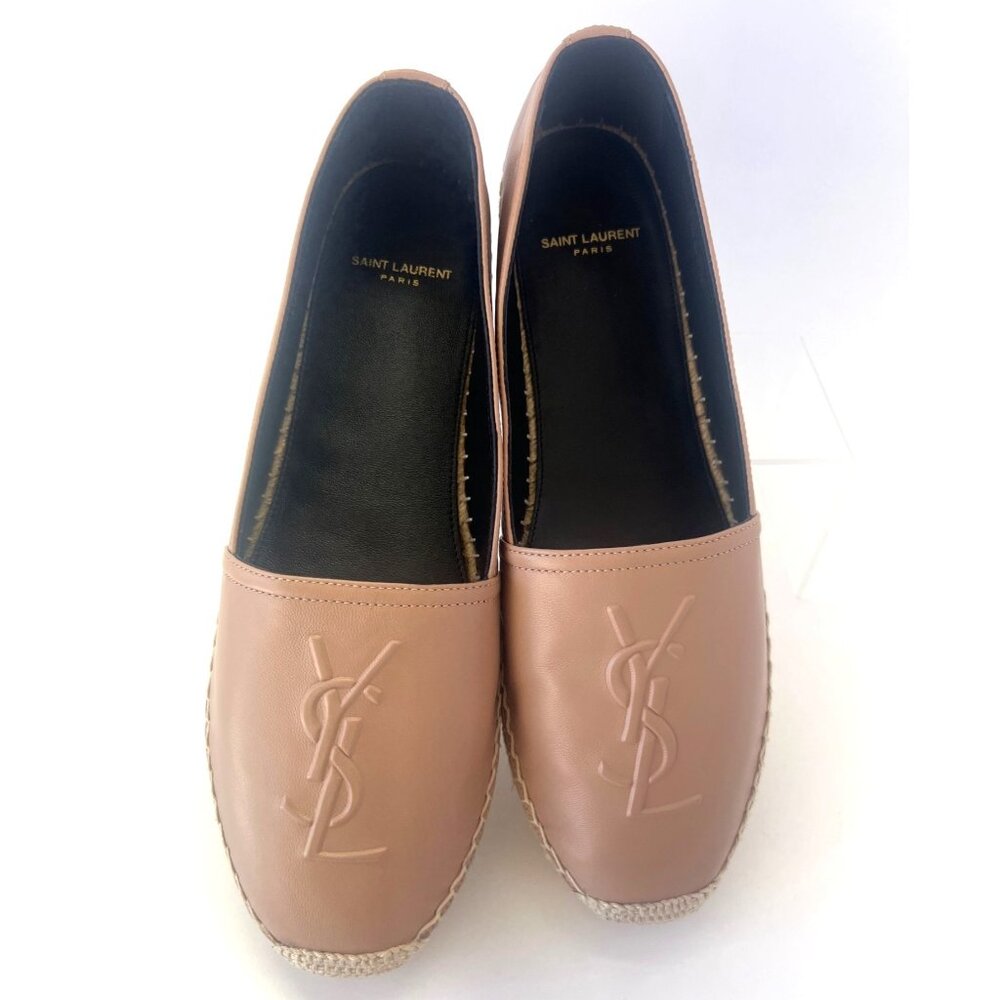 Saint Laurent YSL Cassandre Leather Espadrilles Beige Women Flats Size IT40 US11
